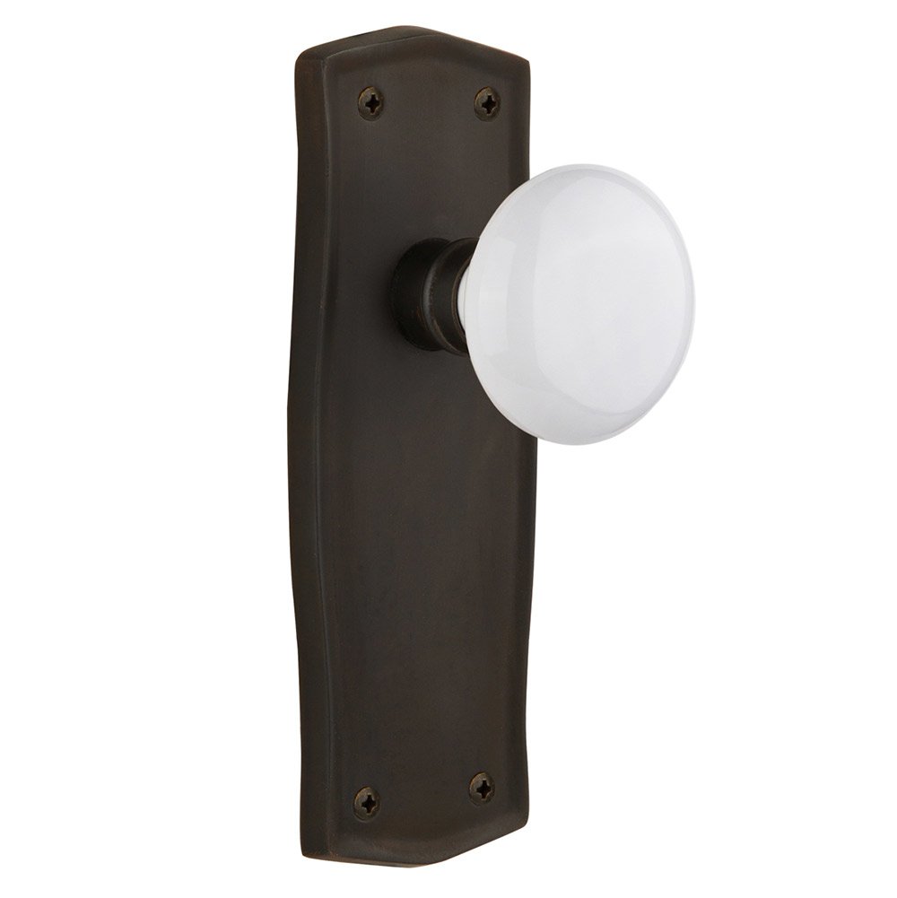 Nostalgic Warehouse Double Dummy Prairie Plate with White Porcelain Door Knob in Oil-Rubbed Bronze