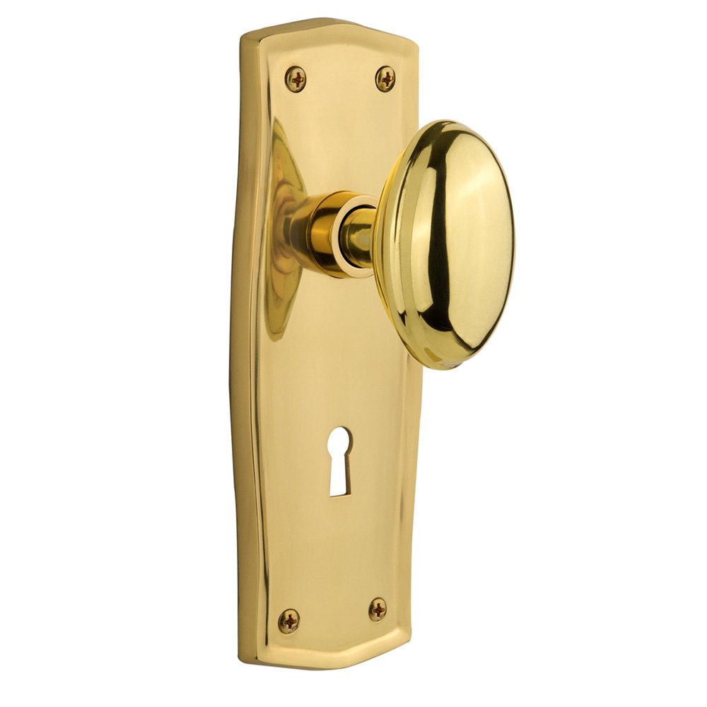 Nostalgic Warehouse Single Dummy Prairie Plate with Keyhole and Homestead Door Knob in Unlacquered Brass