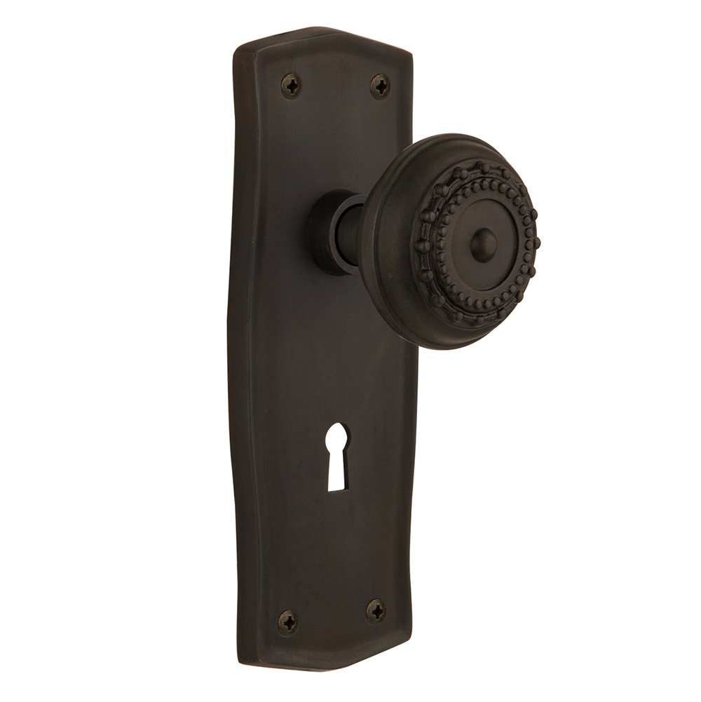 Nostalgic Warehouse Single Dummy Prairie Plate with Keyhole and Meadows Door Knob in Oil-Rubbed Bronze