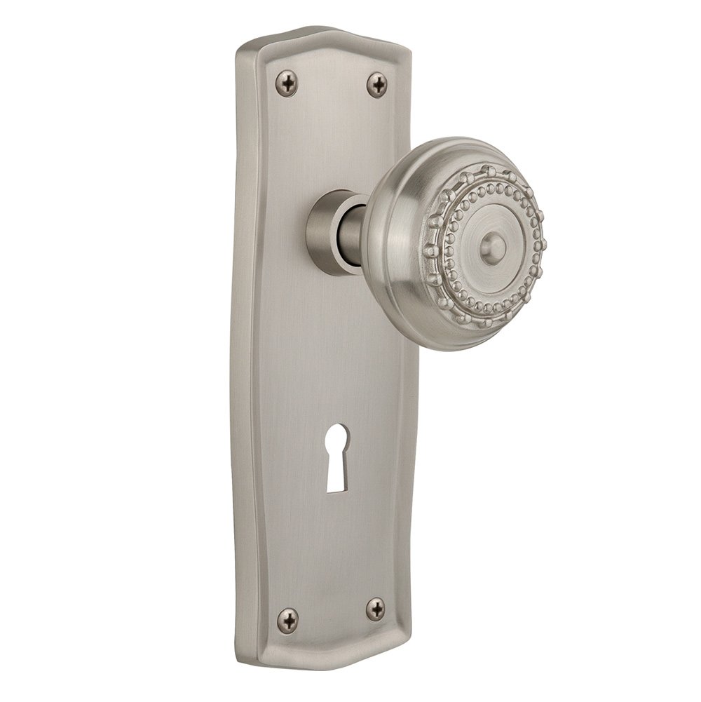 Nostalgic Warehouse Single Dummy Prairie Plate with Keyhole and Meadows Door Knob in Satin Nickel