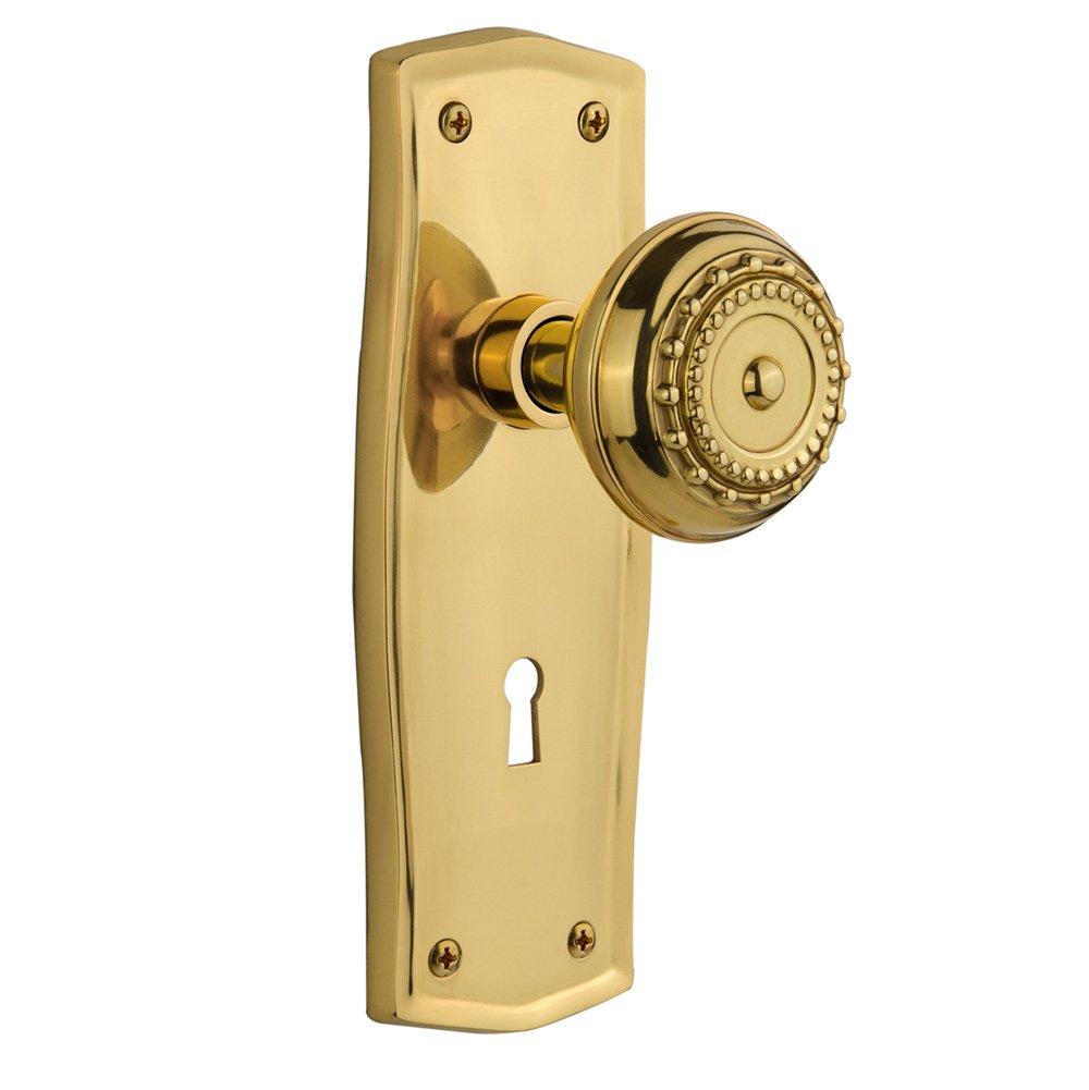 Nostalgic Warehouse Single Dummy Prairie Plate with Keyhole and Meadows Door Knob in Unlacquered Brass