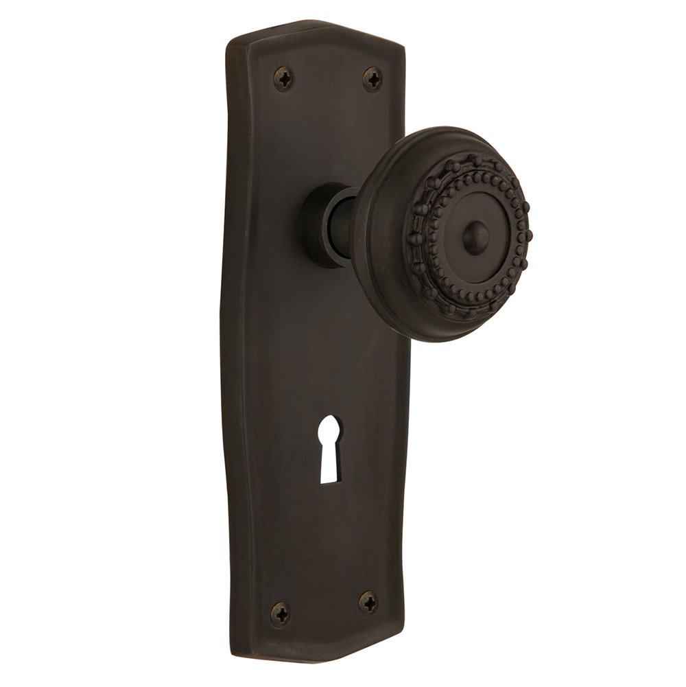 Nostalgic Warehouse Double Dummy Prairie Plate with Keyhole and Meadows Door Knob in Oil-Rubbed Bronze