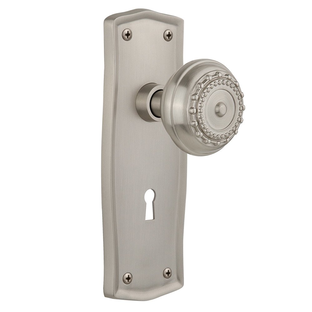 Nostalgic Warehouse Double Dummy Prairie Plate with Keyhole and Meadows Door Knob in Satin Nickel
