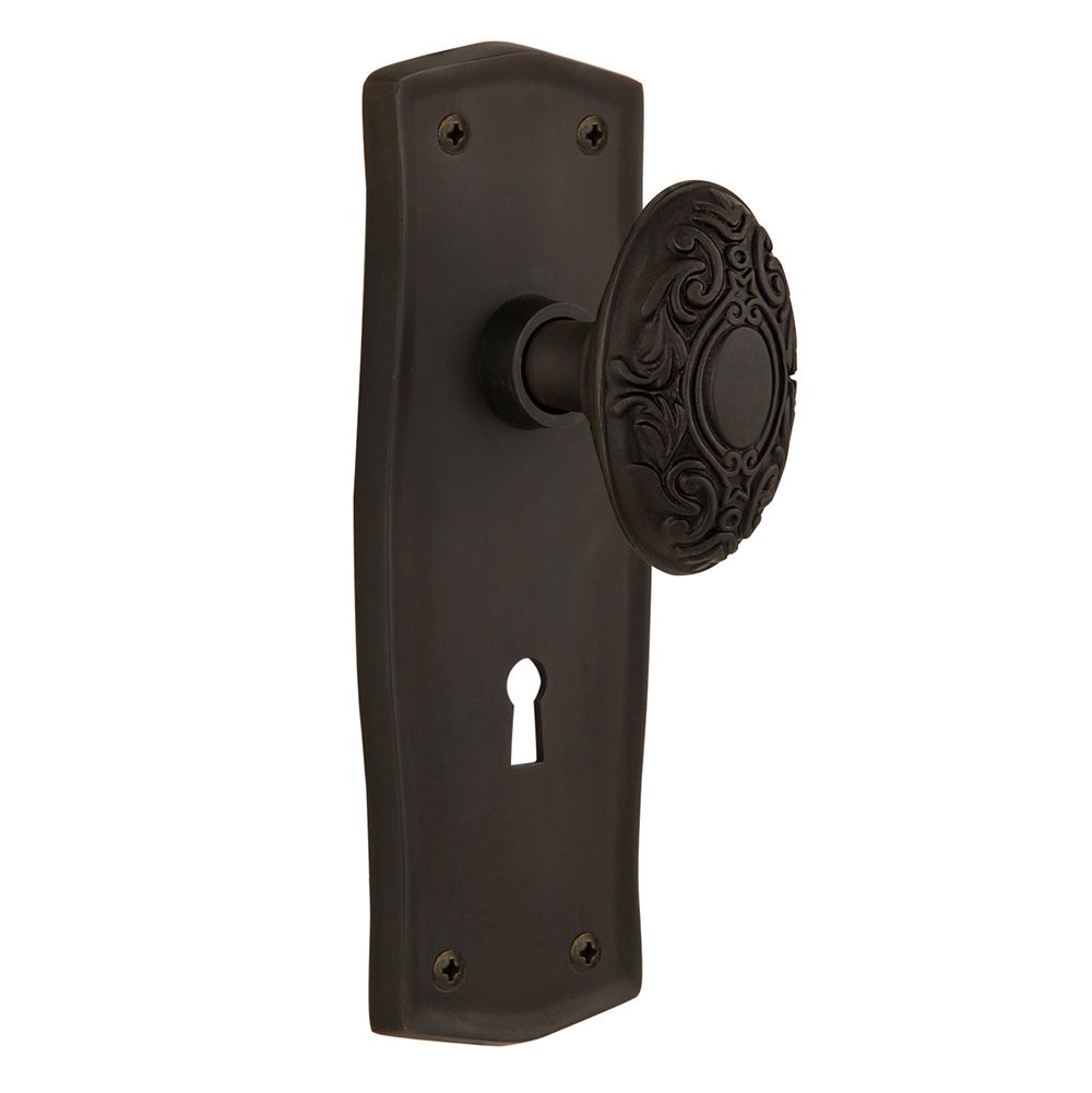 Nostalgic Warehouse Single Dummy Prairie Plate with Keyhole and Victorian Door Knob in Oil-Rubbed Bronze
