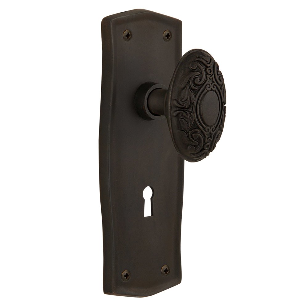 Nostalgic Warehouse Double Dummy Prairie Plate with Keyhole and Victorian Door Knob in Oil-Rubbed Bronze