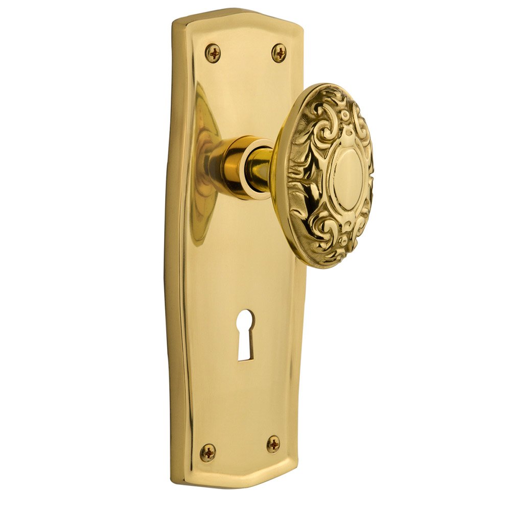 Nostalgic Warehouse Double Dummy Prairie Plate with Keyhole and Victorian Door Knob in Polished Brass