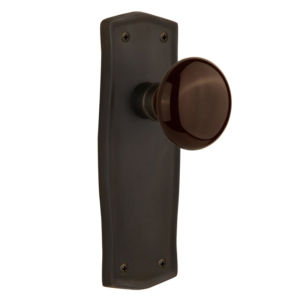 Nostalgic Warehouse Single Dummy Prairie Plate with Brown Porcelain Door Knob in Oil-Rubbed Bronze