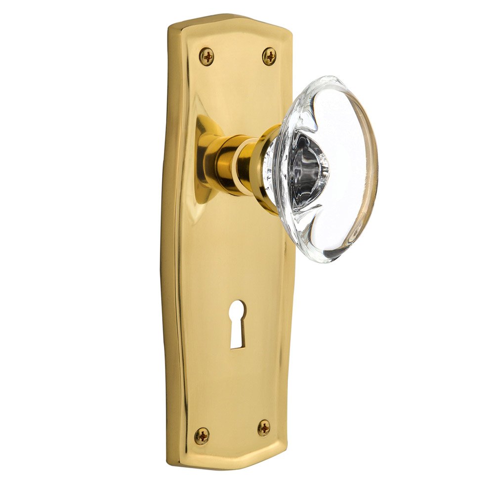 Nostalgic Warehouse Interior Mortise Prairie Plate Oval Clear Crystal Glass Door Knob in Unlacquered Brass