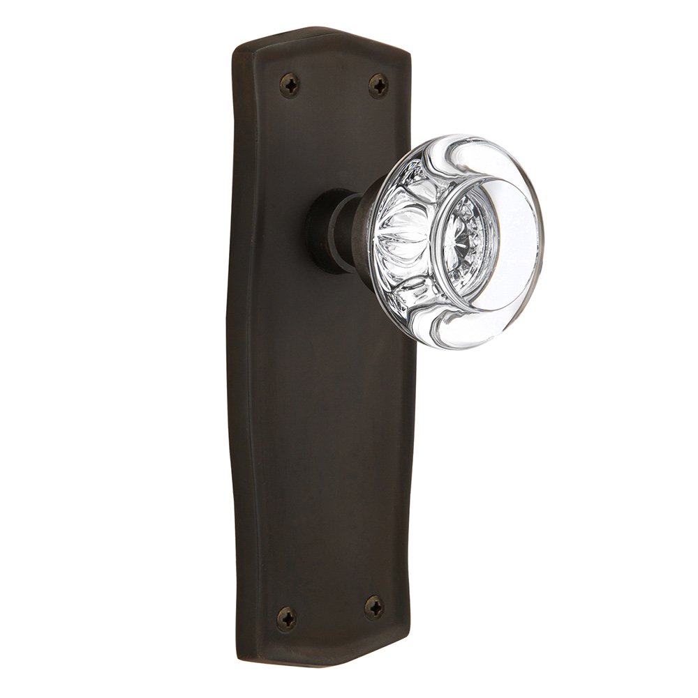 Nostalgic Warehouse Single Dummy Prairie Plate with Round Clear Crystal Glass Door Knob in Oil-Rubbed Bronze