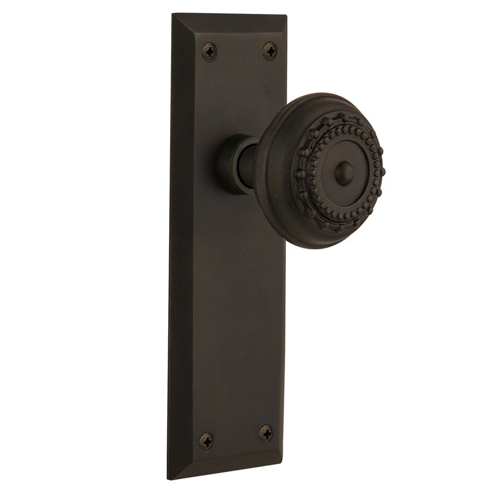 Nostalgic Warehouse Double Dummy New York Plate with Meadows Door Knob in Oil-Rubbed Bronze