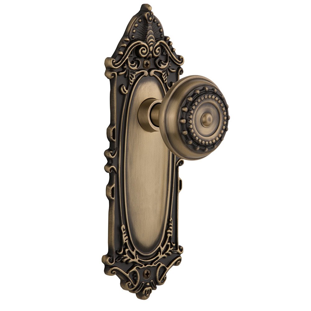 Nostalgic Warehouse Double Dummy Victorian Plate with Meadows Door Knob in Antique Brass