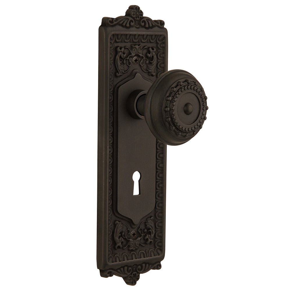 Nostalgic Warehouse Double Dummy Egg & Dart Plate with Keyhole and Meadows Door Knob in Oil-Rubbed Bronze