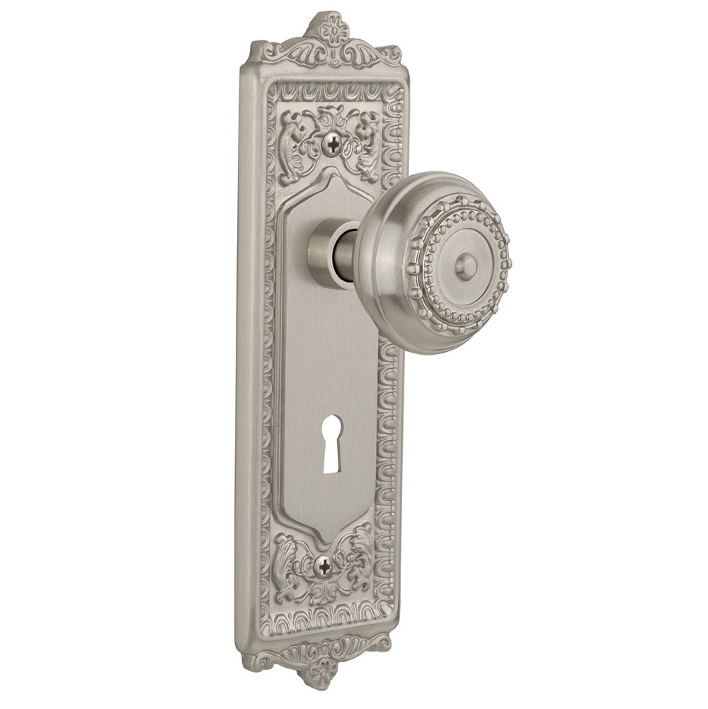 Nostalgic Warehouse Double Dummy Egg & Dart Plate with Keyhole and Meadows Door Knob in Satin Nickel