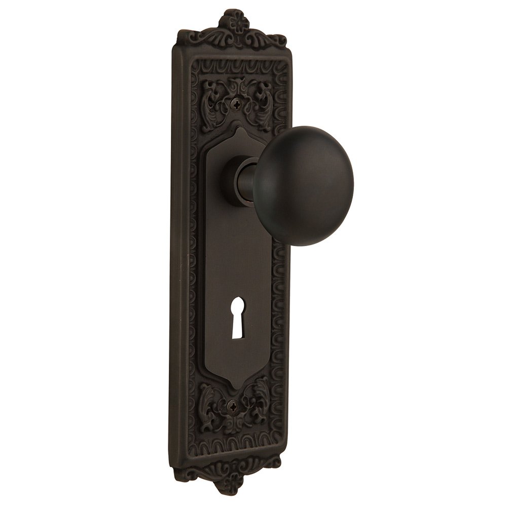 Nostalgic Warehouse Double Dummy Egg & Dart Plate with Keyhole and New York Door Knob in Oil-Rubbed Bronze