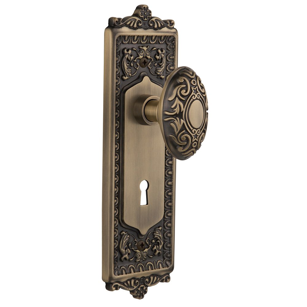 Nostalgic Warehouse Double Dummy Egg & Dart Plate with Keyhole and Victorian Door Knob in Antique Brass