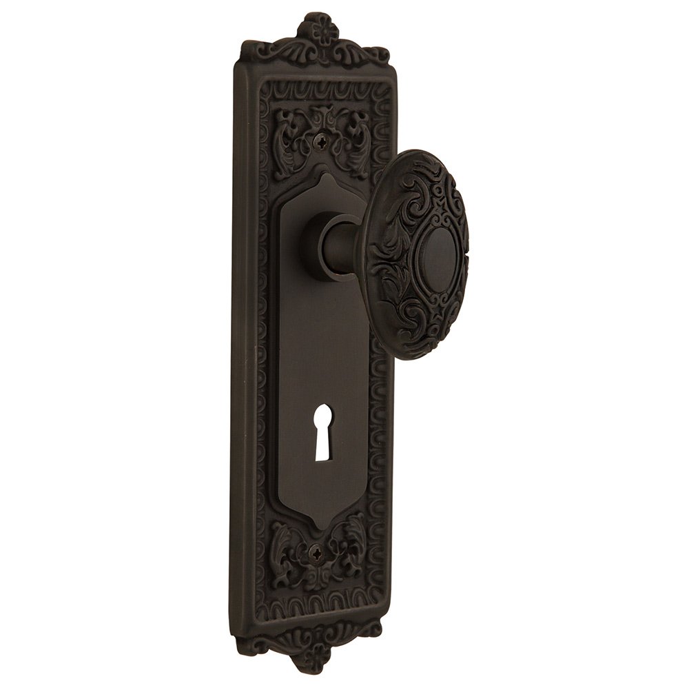 Nostalgic Warehouse Double Dummy Egg & Dart Plate with Keyhole and Victorian Door Knob in Oil-Rubbed Bronze