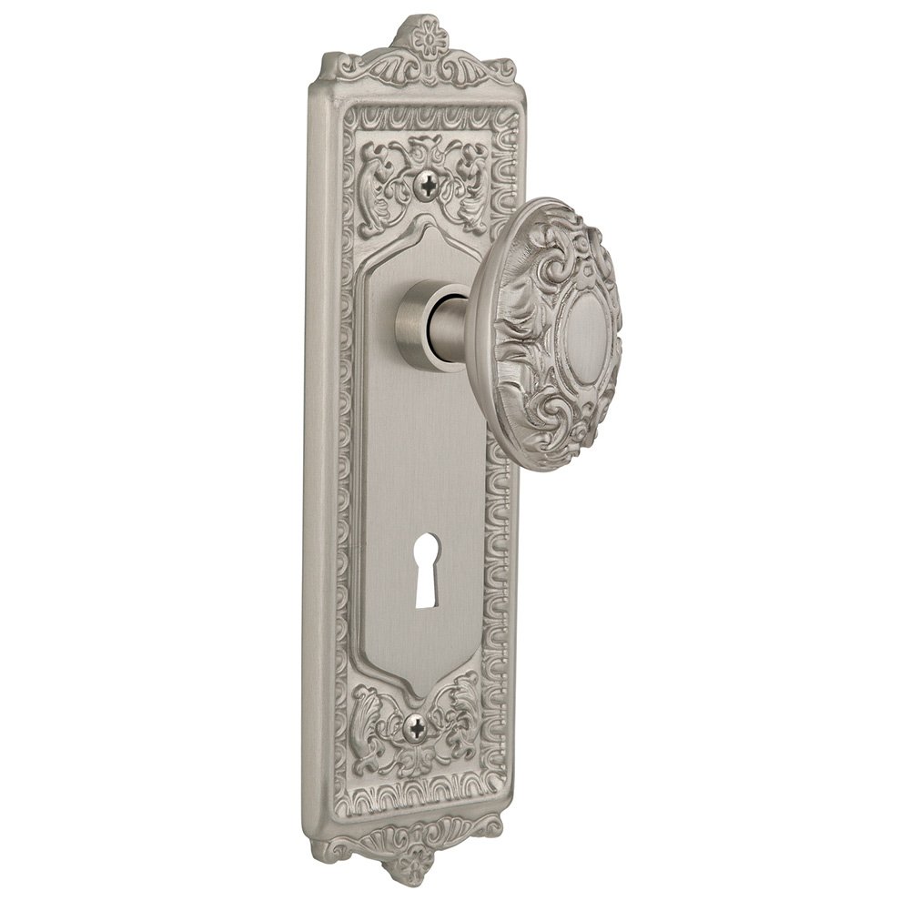 Nostalgic Warehouse Double Dummy Egg & Dart Plate with Keyhole and Victorian Door Knob in Satin Nickel