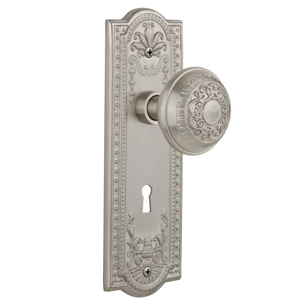 Nostalgic Warehouse Double Dummy Meadows Plate with Keyhole and Egg & Dart Door Knob in Satin Nickel