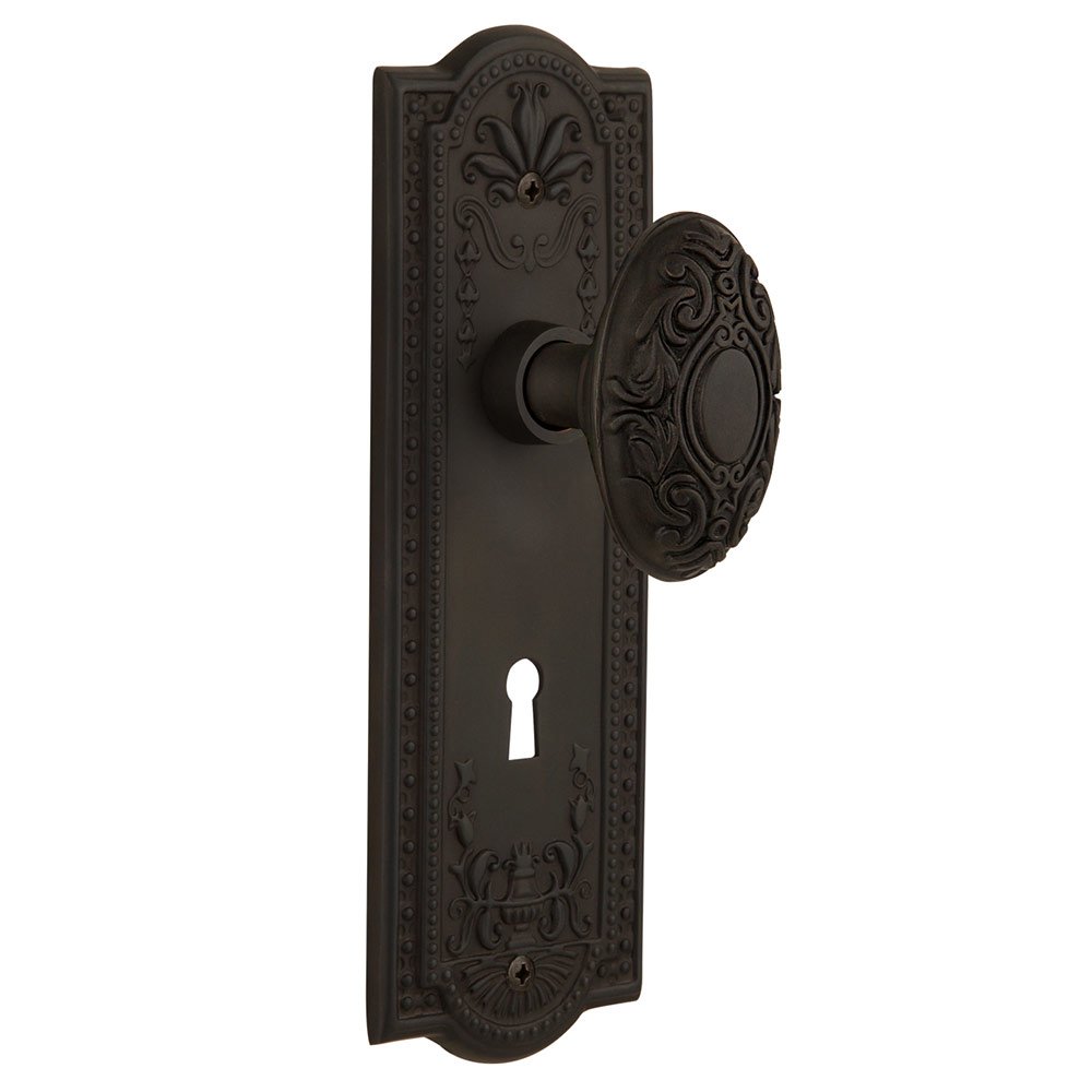 Nostalgic Warehouse Double Dummy Meadows Plate with Keyhole and Victorian Door Knob in Oil-Rubbed Bronze