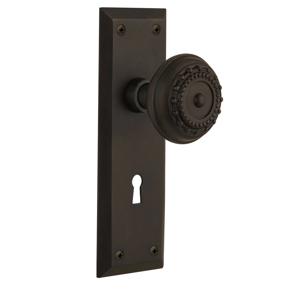 Nostalgic Warehouse Double Dummy New York Plate with Keyhole and Meadows Door Knob in Oil-Rubbed Bronze