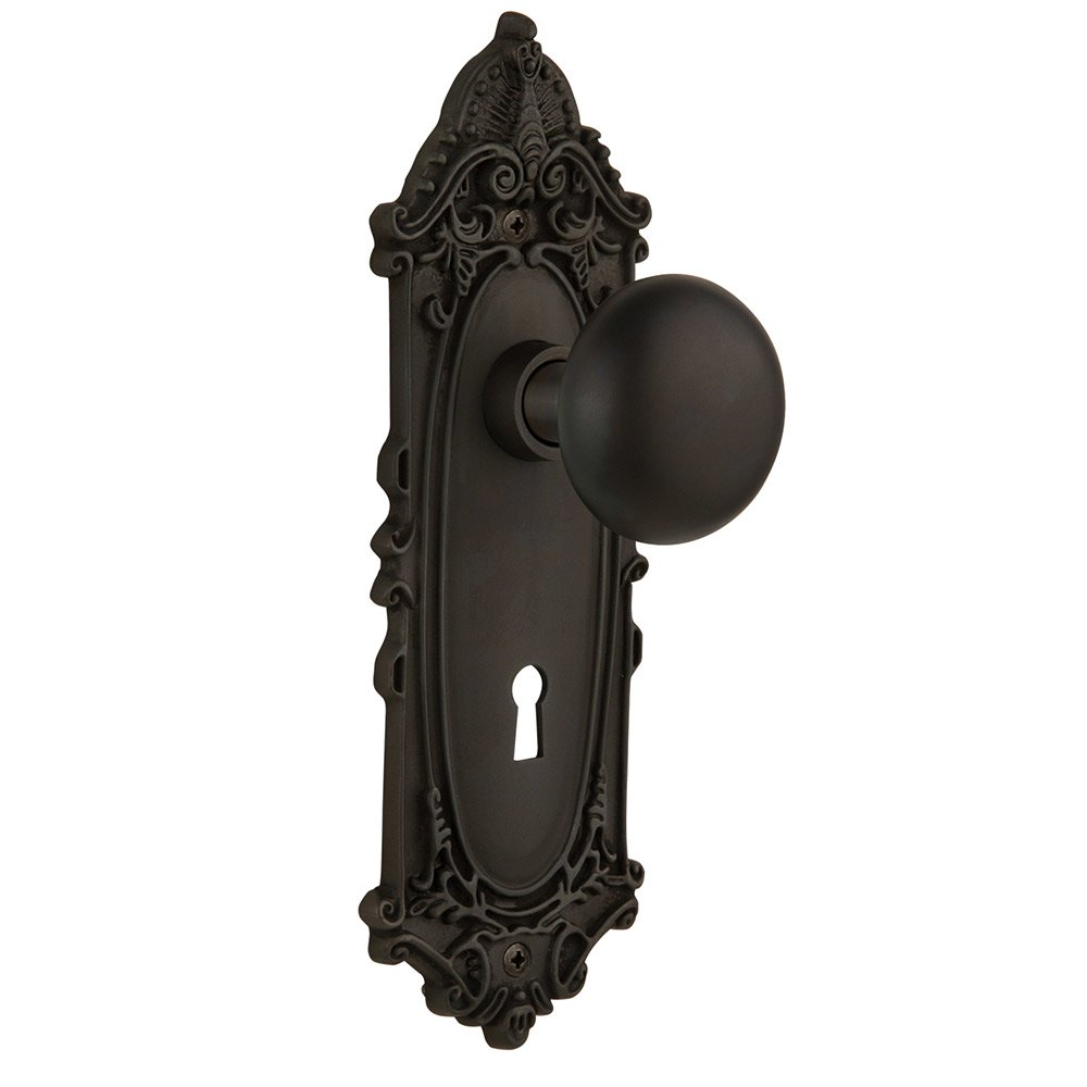 Nostalgic Warehouse Double Dummy Victorian Plate with Keyhole and New York Door Knob in Oil-Rubbed Bronze