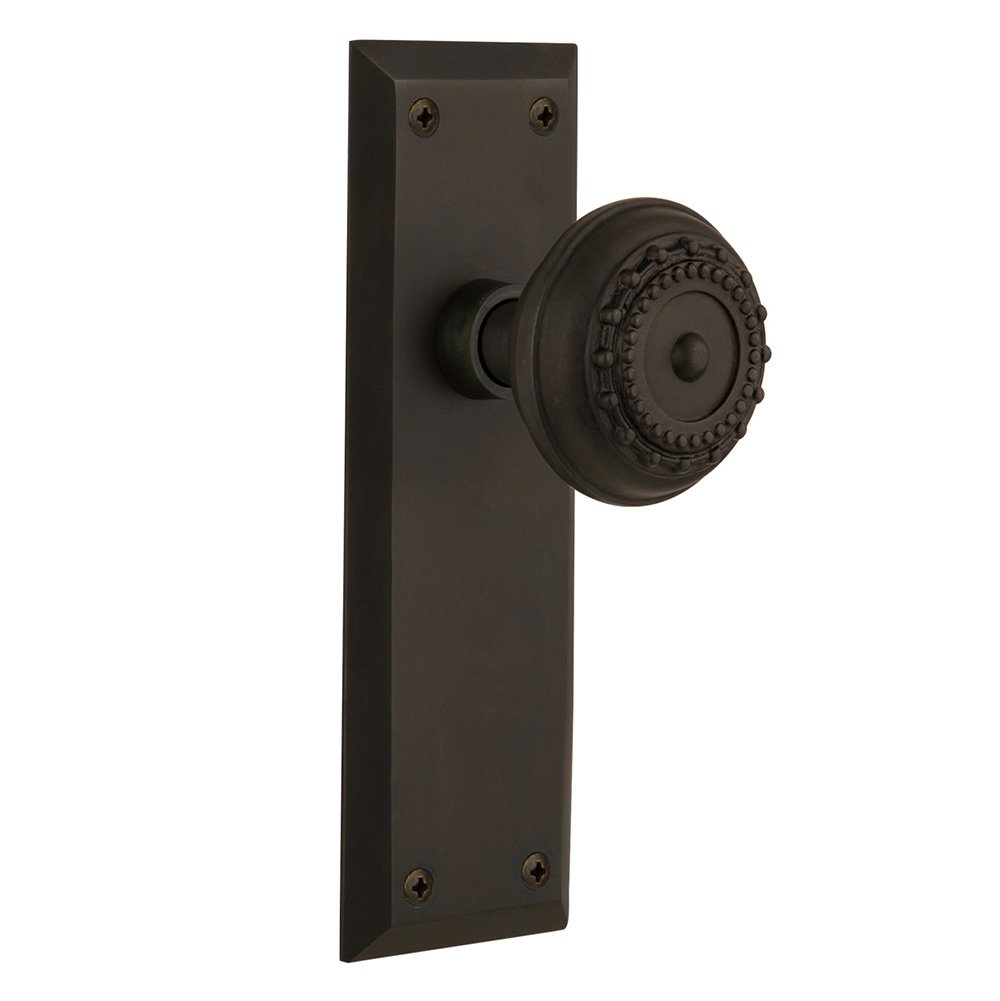 Nostalgic Warehouse Privacy New York Plate with Meadows Door Knob in Oil-Rubbed Bronze