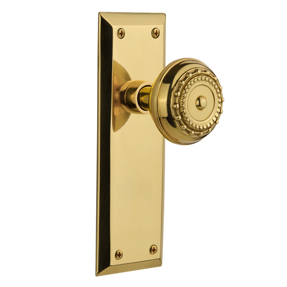 Nostalgic Warehouse Privacy New York Plate with Meadows Door Knob in Polished Brass