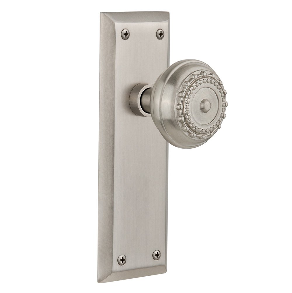 Nostalgic Warehouse Privacy New York Plate with Meadows Door Knob in Satin Nickel