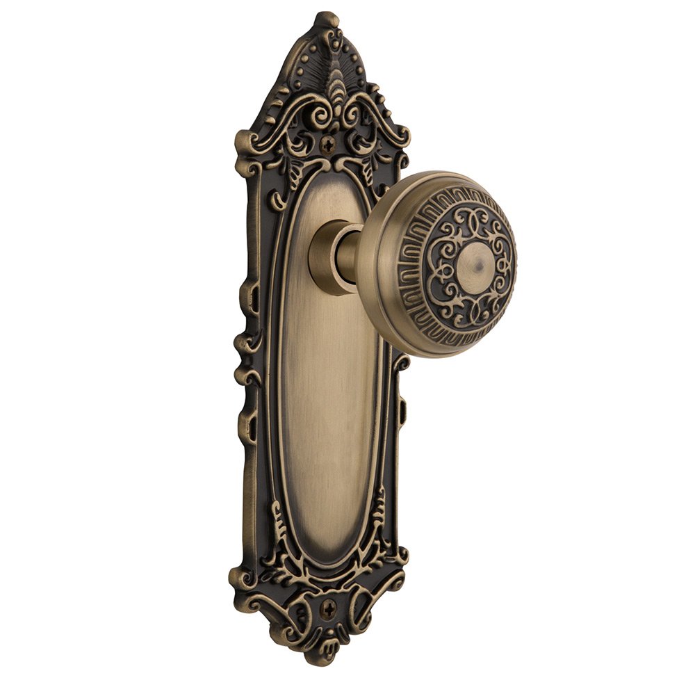Nostalgic Warehouse Privacy Victorian Plate with Egg & Dart Door Knob in Antique Brass