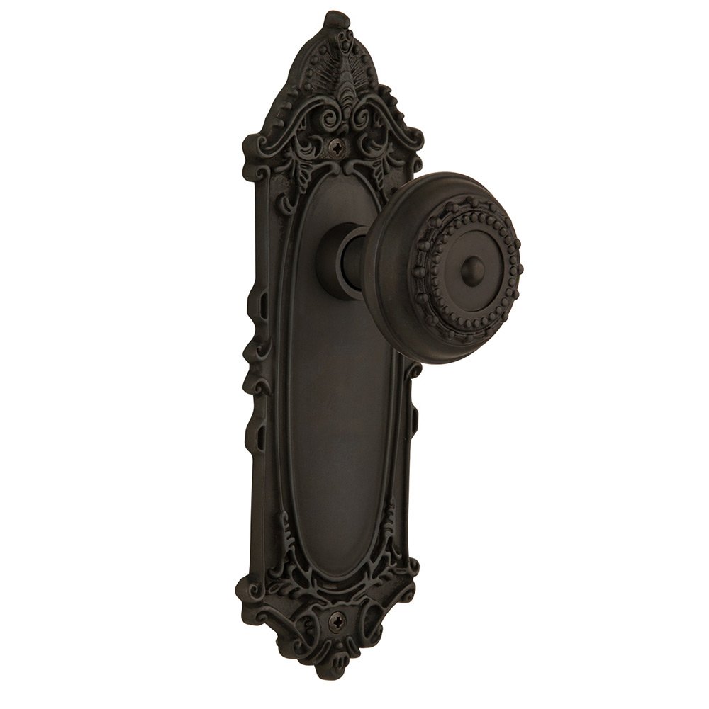 Nostalgic Warehouse Privacy Victorian Plate with Meadows Door Knob in Oil-Rubbed Bronze