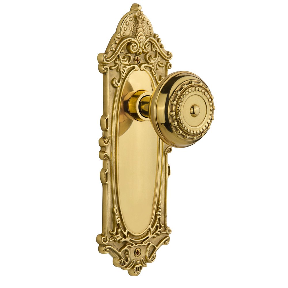 Nostalgic Warehouse Privacy Victorian Plate with Meadows Door Knob in Polished Brass