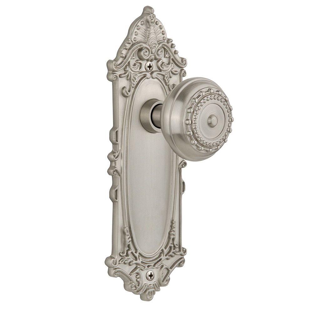 Nostalgic Warehouse Privacy Victorian Plate with Meadows Door Knob in Satin Nickel