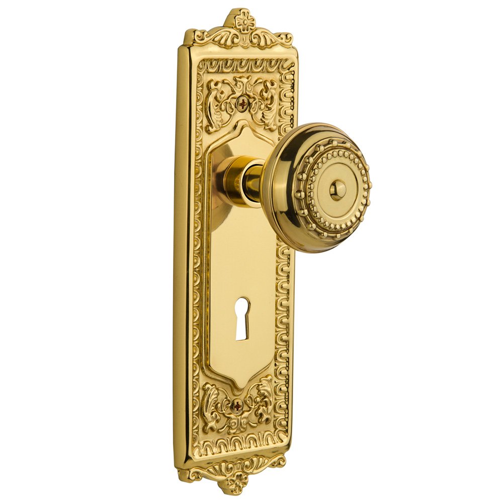 Nostalgic Warehouse Privacy Egg & Dart Plate with Keyhole and Meadows Door Knob in Polished Brass