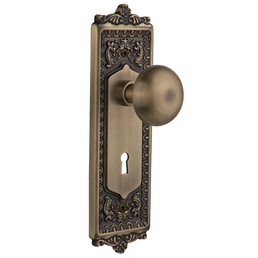 Nostalgic Warehouse Privacy Egg & Dart Plate with Keyhole and New York Door Knob in Antique Brass