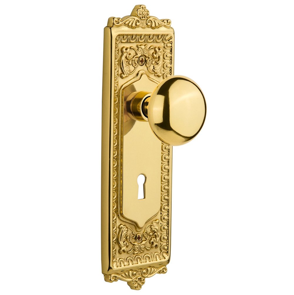 Nostalgic Warehouse Privacy Egg & Dart Plate with Keyhole and New York Door Knob in Polished Brass
