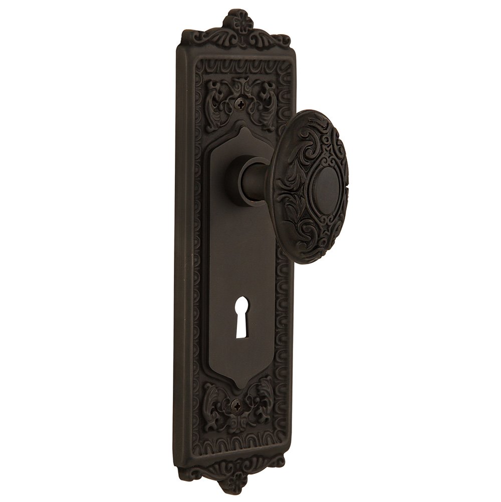 Nostalgic Warehouse Privacy Egg & Dart Plate with Keyhole and Victorian Door Knob in Oil-Rubbed Bronze