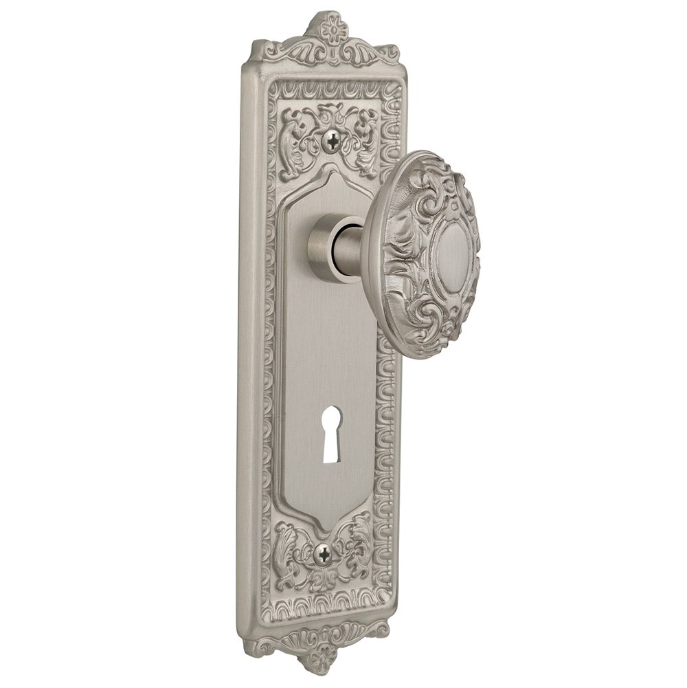 Nostalgic Warehouse Privacy Egg & Dart Plate with Keyhole and Victorian Door Knob in Satin Nickel