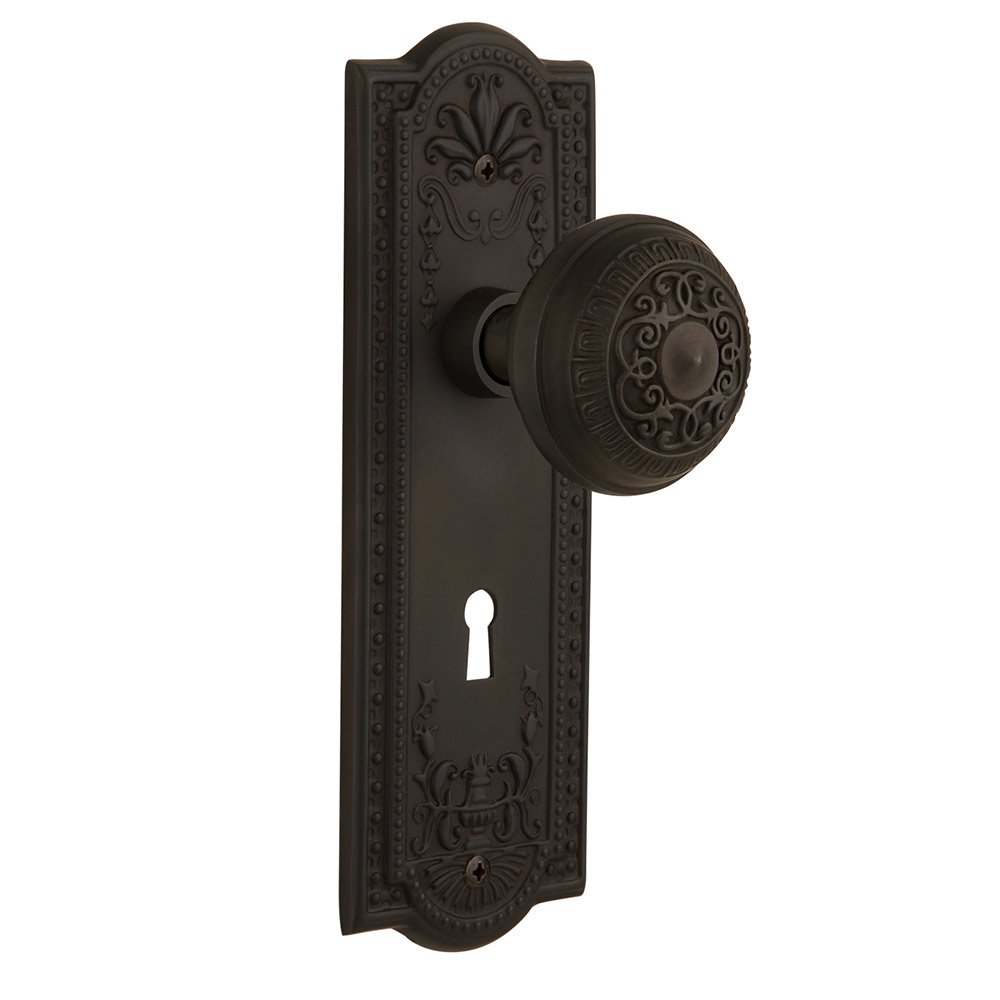 Nostalgic Warehouse Privacy Meadows Plate with Keyhole and Egg & Dart Door Knob in Oil-Rubbed Bronze