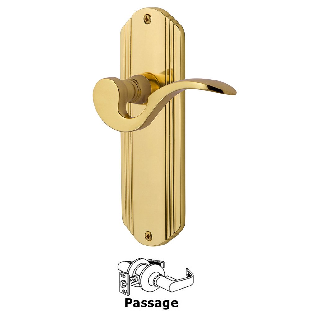 Nostalgic Warehouse Deco Plate Passage Manor Lever in Polished Brass