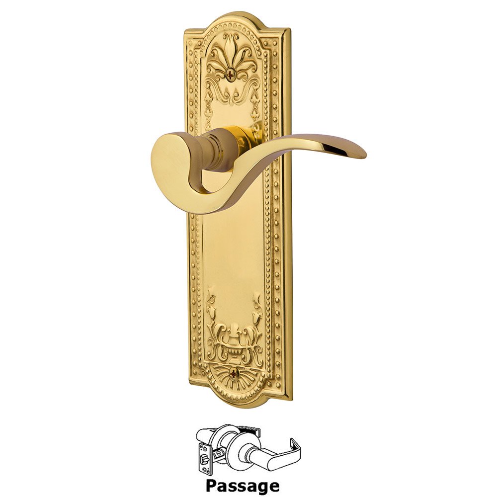 Nostalgic Warehouse Meadows Plate Passage Manor Lever in Polished Brass