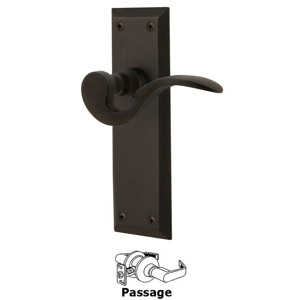 Nostalgic Warehouse New York Plate Passage Manor Lever in Oil-Rubbed Bronze