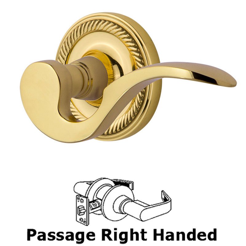 Nostalgic Warehouse Rope Rose Passage Right Handed Manor Lever in Polished Brass