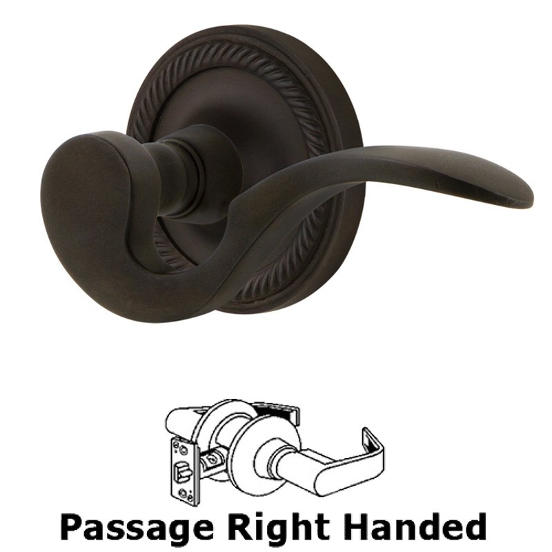 Nostalgic Warehouse Rope Rose Passage Right Handed Manor Lever in Oil-Rubbed Bronze