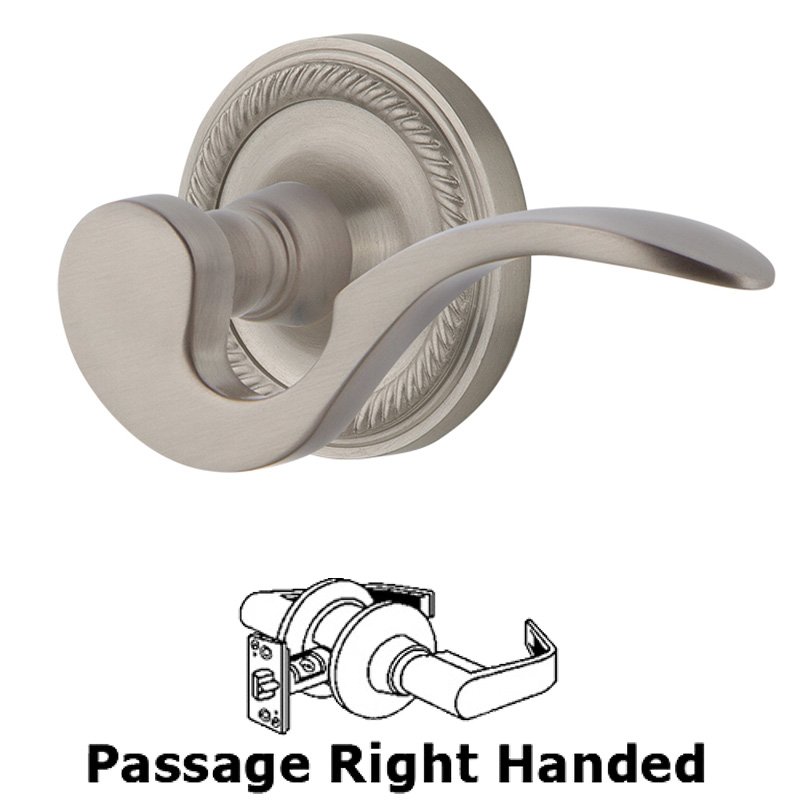 Nostalgic Warehouse Rope Rose Passage Right Handed Manor Lever in Satin Nickel