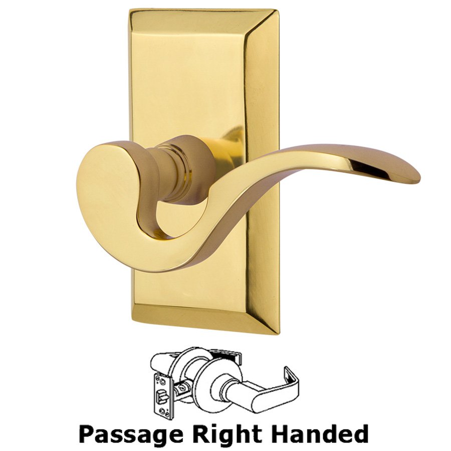 Nostalgic Warehouse Studio Plate Passage Right Handed Manor Lever in Polished Brass
