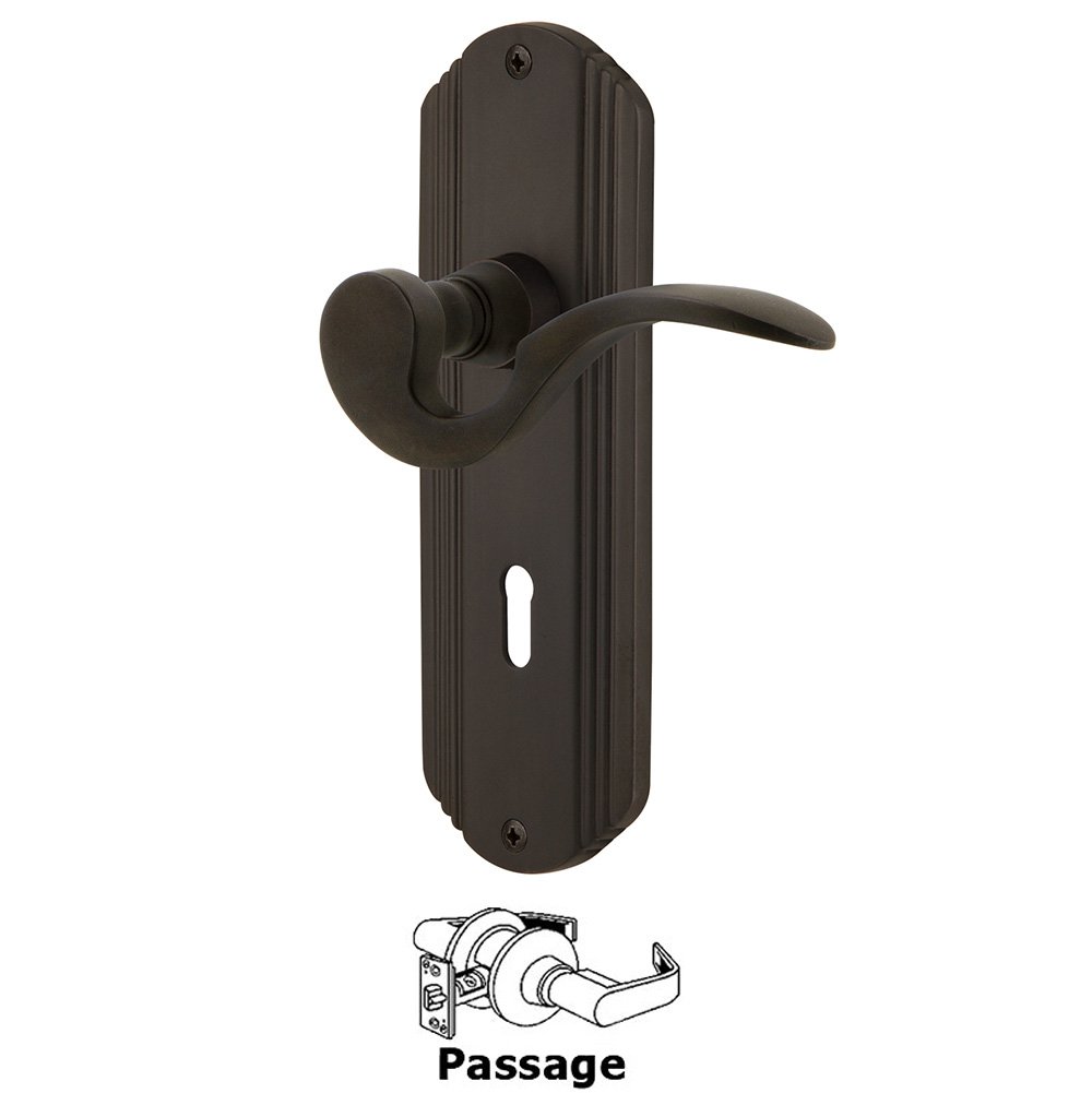 Nostalgic Warehouse Deco Plate Passage with Keyhole and  Manor Lever in Oil-Rubbed Bronze