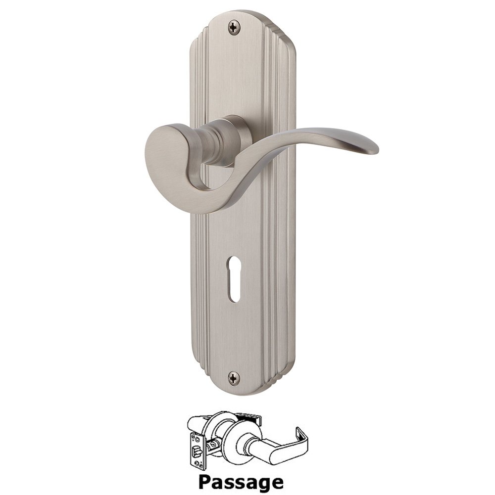 Nostalgic Warehouse Deco Plate Passage with Keyhole and  Manor Lever in Satin Nickel