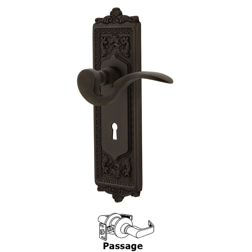 Nostalgic Warehouse Egg & Dart Plate Passage with Keyhole and  Manor Lever in Oil-Rubbed Bronze