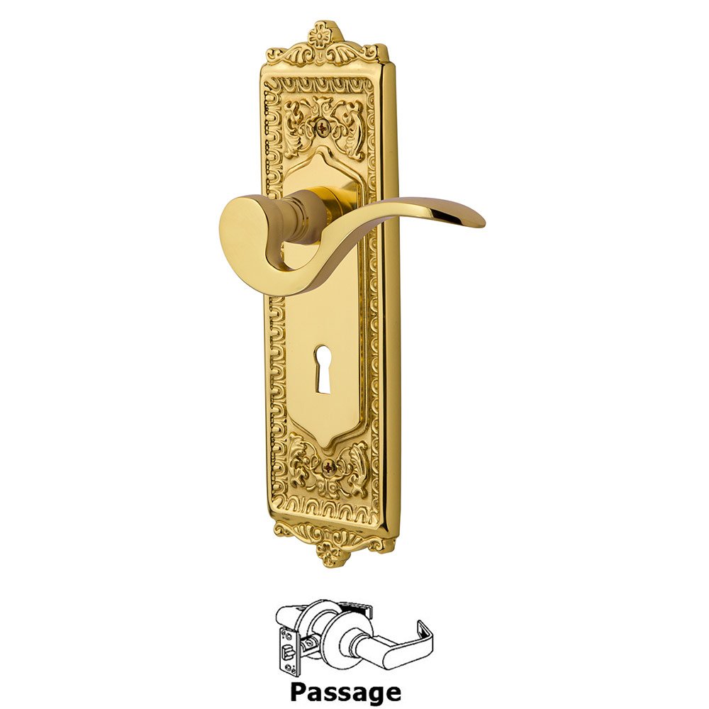 Nostalgic Warehouse Egg & Dart Plate Passage with Keyhole and  Manor Lever in Polished Brass