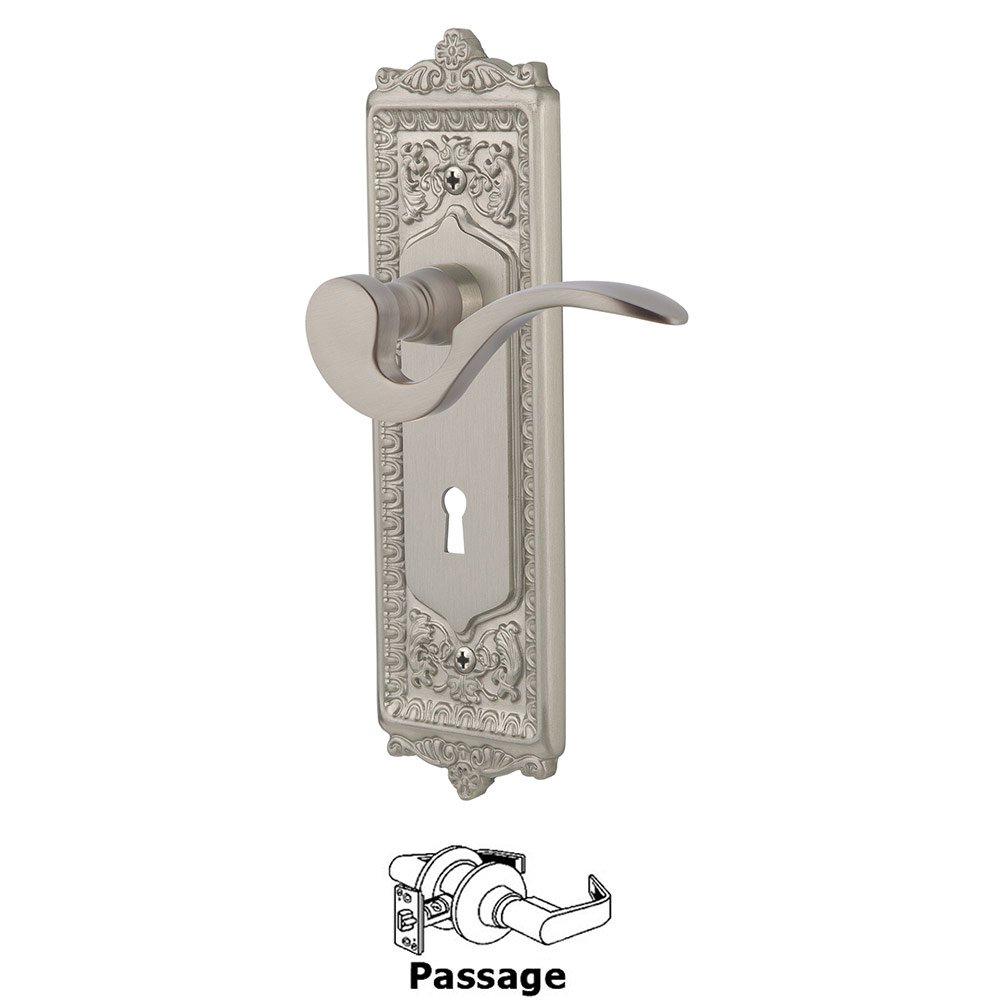 Nostalgic Warehouse Egg & Dart Plate Passage with Keyhole and  Manor Lever in Satin Nickel